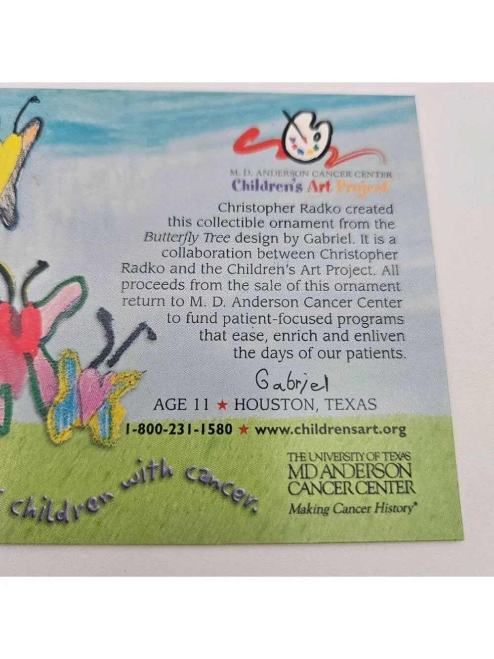 Christopher Radko Ornament Butterflies Childrens Art Project Gabriel Boxed